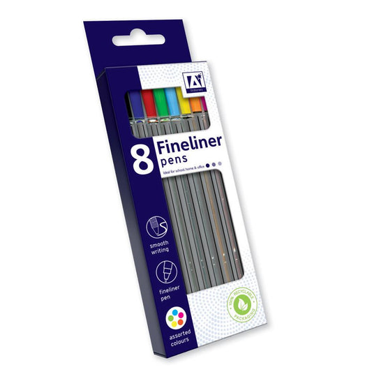 Brightly Coloured Fineliners - 8 Pack Precise Writing Drawing Markers Assorted Colours Artistic Detailing Creative Projects