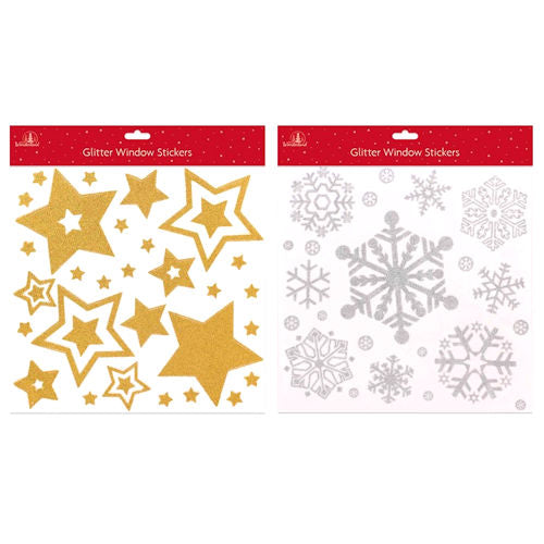 Glitter Window Decorations - Assorted Stickers Sparkly Fun Holiday Decor Craft Supplies