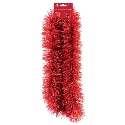 Luxury Tinsel Holographic - Red 2m Festive Holiday Decoration Sparkly Christmas Tree Decor