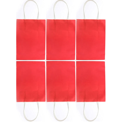Paper Bag With Handles Single Red 6 Pack - Gift Wrapping Party Supplies Carry Bag Boutique Bulk