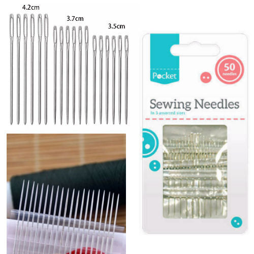 Sewing Needles 50 Pack - Assorted Sizes for Hand Sewing and Crafting Projects