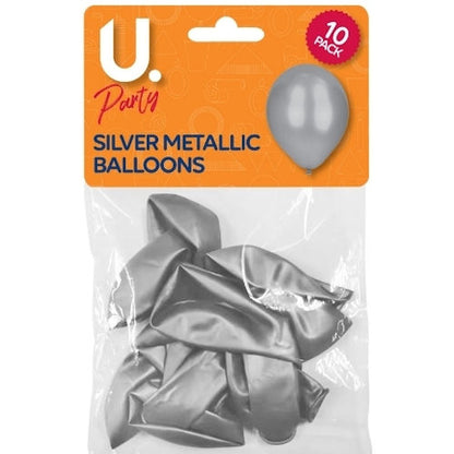 Silver Metallic Balloons - 10 Pack Shiny Silver Finish Parties Celebrations