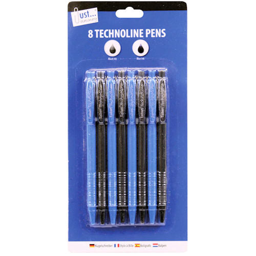 Technoline Pens - 8 Pack Blue Black Ink Colour Fineliner Pens