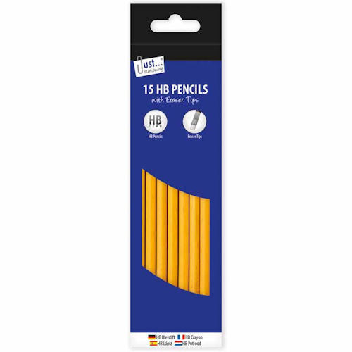 HB Pencils with Eraser Tops - 15 Pack School Stationery Writing Drawing