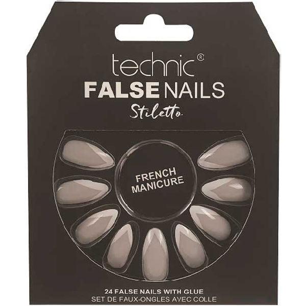 Technic Cosmetics False Nails Stiletto French Manicure - Classic Design Long-Lasting Adhesive Easy Application