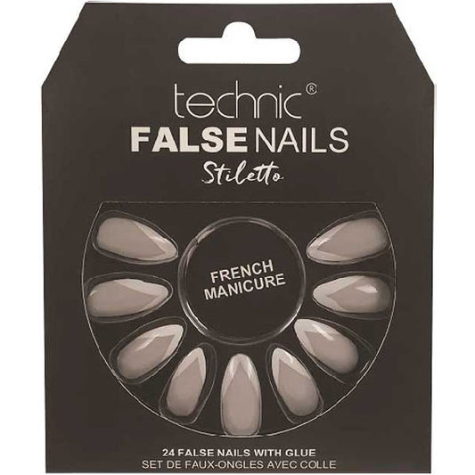 Technic Cosmetics False Nails Stiletto French Manicure - Classic Design Long-Lasting Adhesive Easy Application