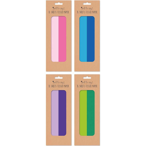 Plain Colour Tissue Paper - 8 Sheets Assorted Patterns Gift Wrapping Craft Supplies