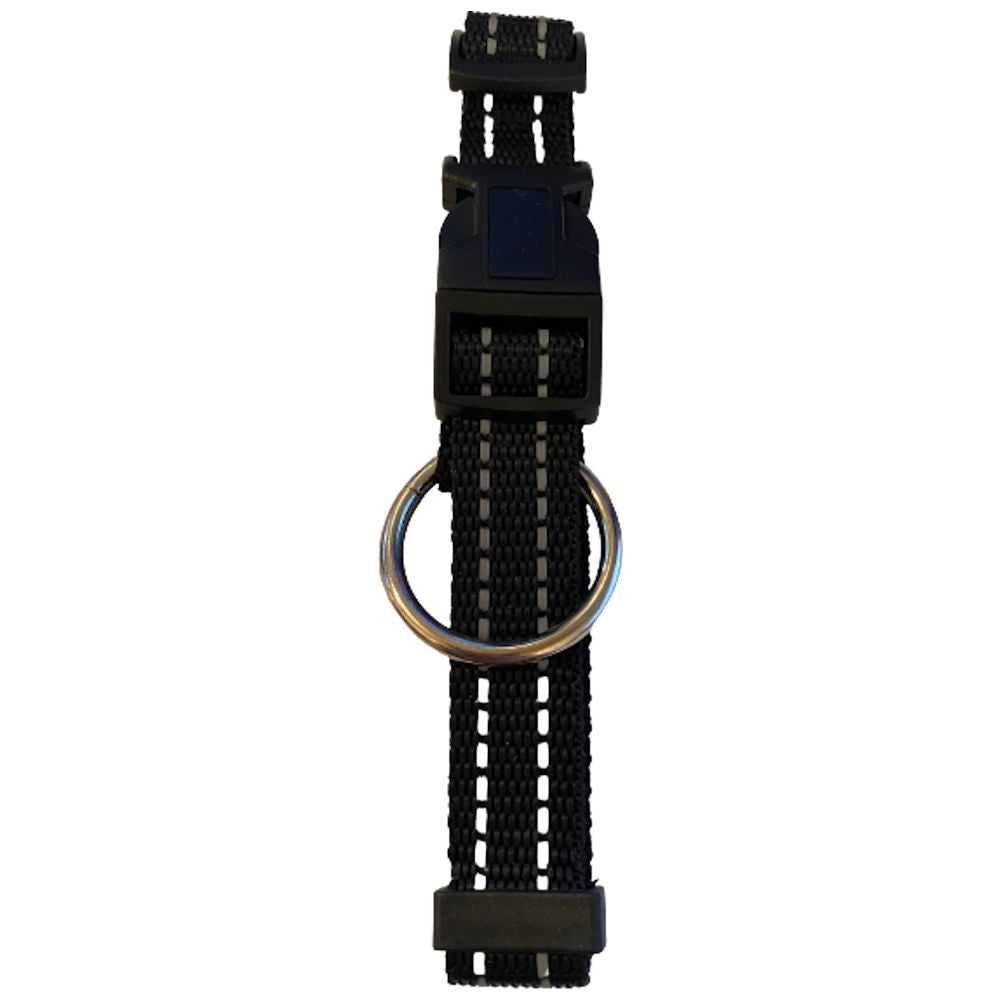 Reflective Dog Collar Large Black - High Visibility Adjustable Durable Safety Night Walks