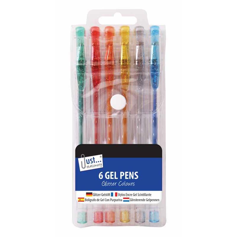 Glitter Gel Pens - 6 Pack Assorted Colourful Writing Drawing Stationery