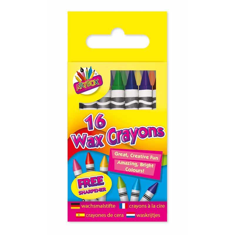 Wax Crayons - 16 Pack With Sharpener Assorted Colouring Drawing Art Kids School