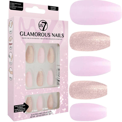 W7 Cosmetics Glamorous False Nails Glitter & Glitz - Long Fake Adhesive Included Party Nails