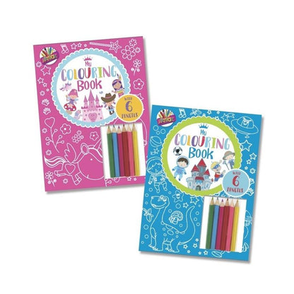 Colouring Book With Colouring Pencils - Pink Fun Kids Cute Pictures