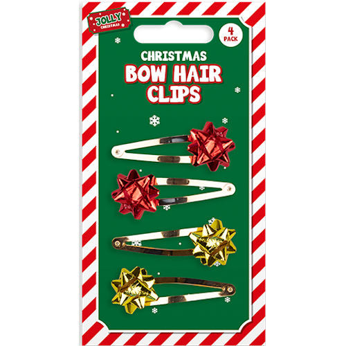 Gift Bow Novelty Hair Clips - 4 Pack Festive Holiday Costume Accessory Christmas Party Hair Ornament
