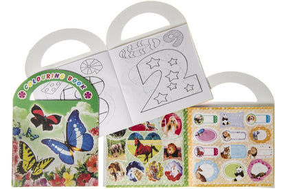 6 Assorted Sticker & Colouring Books With Handles
