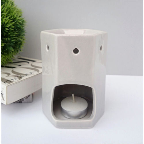 Grey Hexagonal Ceramic Wax Burner Melter - Aromatherapy Fragrance Home Decor