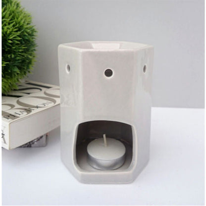 Grey Hexagonal Ceramic Wax Burner Melter - Aromatherapy Fragrance Home Decor
