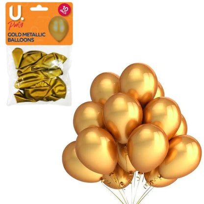 Gold Metallic Balloons - 10 Pack Shiny Gold Finish Parties Celebrations