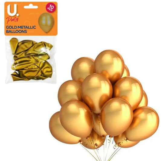 Gold Metallic Balloons - 10 Pack Shiny Gold Finish Parties Celebrations